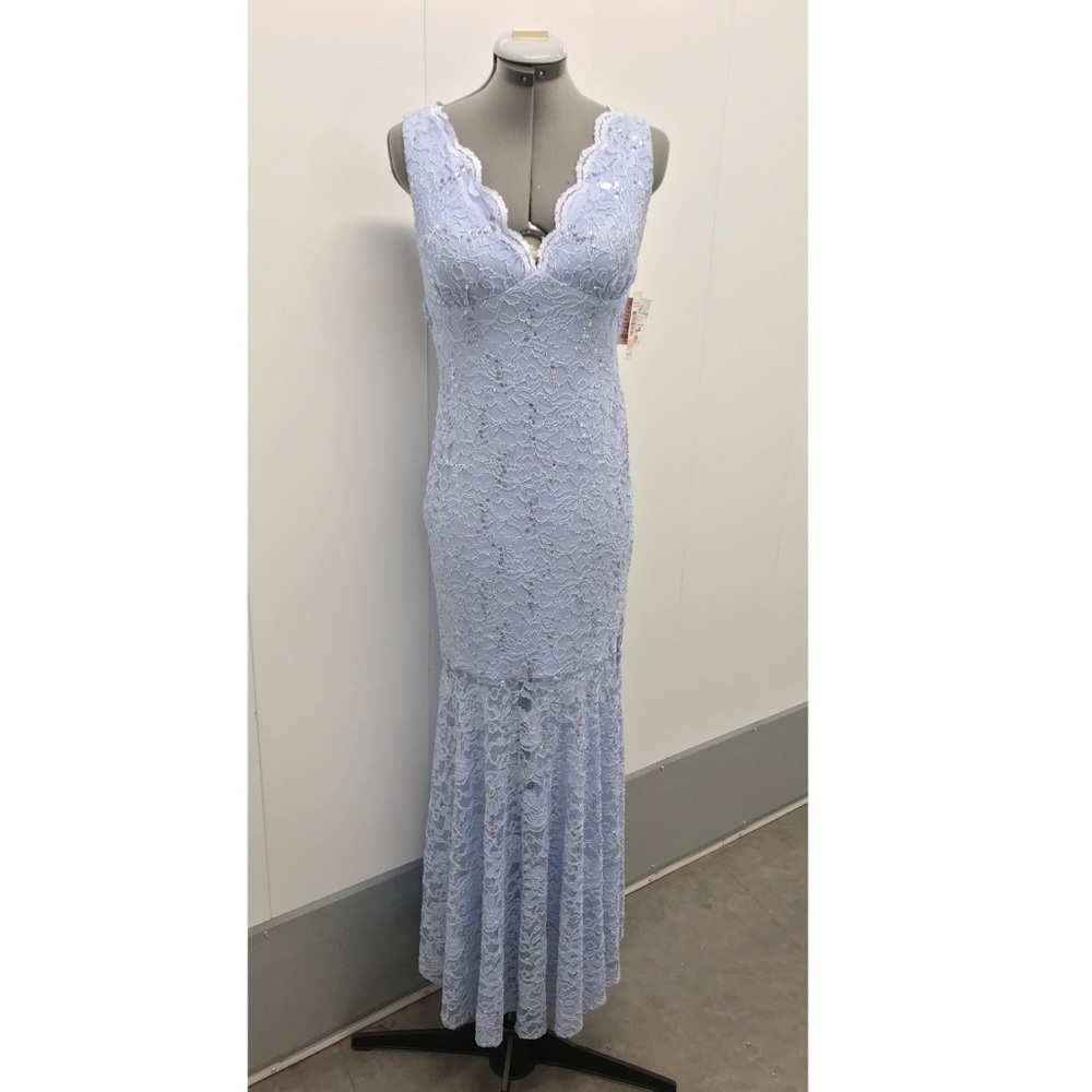 New periwinkle lace floral print long dess